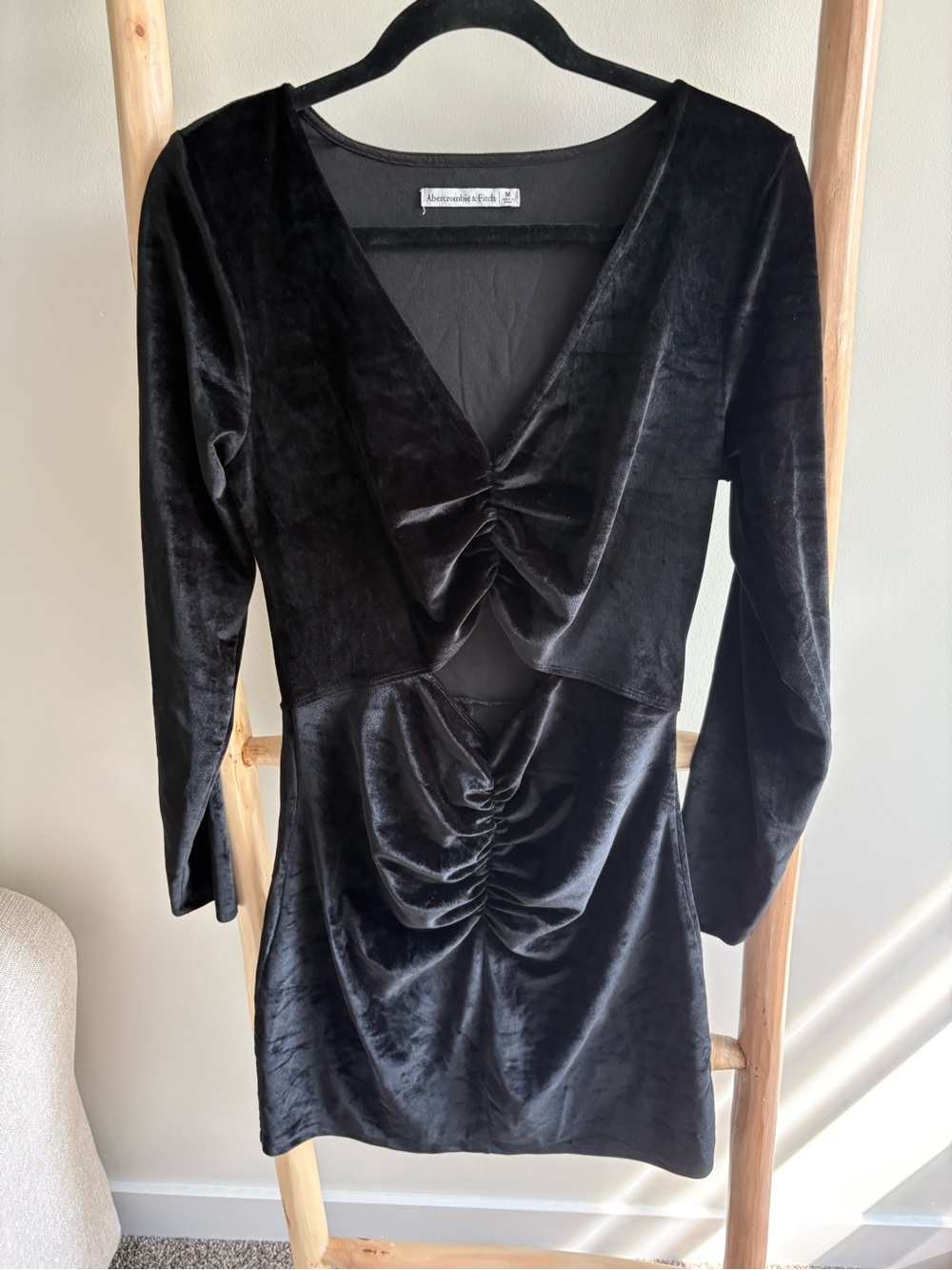 Abercrombie & Fitch Black Velvet Cutout Ruched Mini Dress M